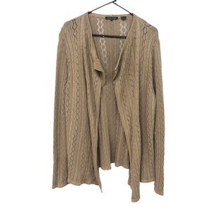 Cotton Open Knit Cardigan XL Earthy Taupe Drape Lace Lightweight Cottagecore